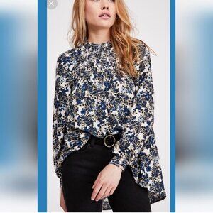 Free People Blue Floral Smocked Tunic Top